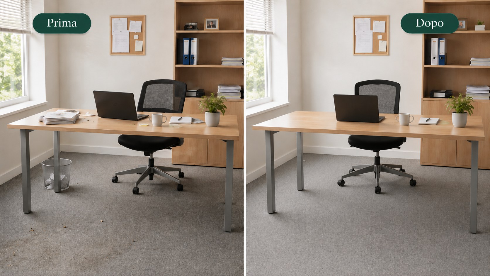 Confronto prima e dopo: Ufficio e moquette